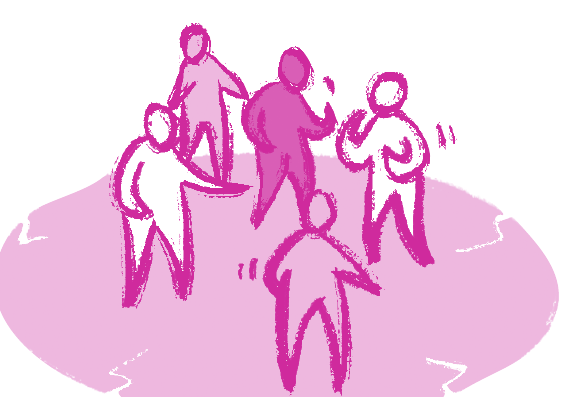 A source illustration of a group becoming unsettled while standing together.