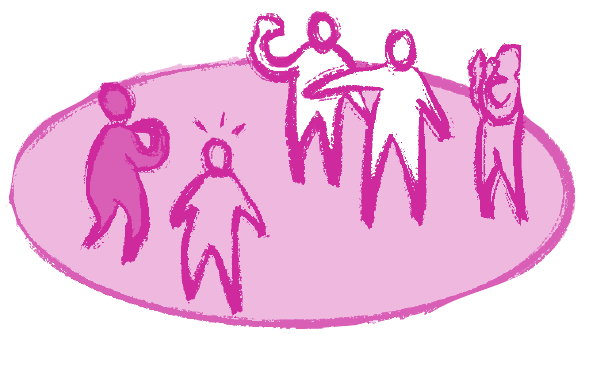 A source illustration of a group forming opposition against some members.