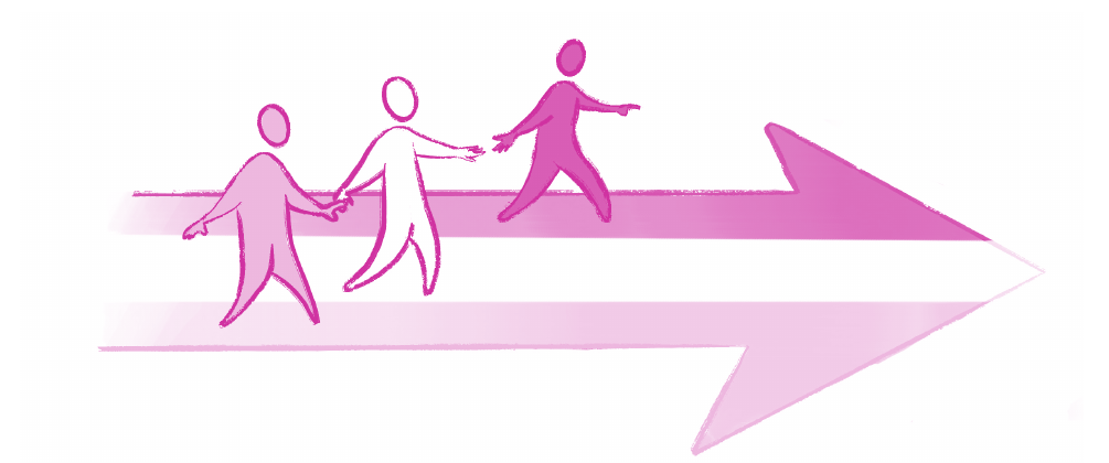 Source illustration of different people moving together along a shared path