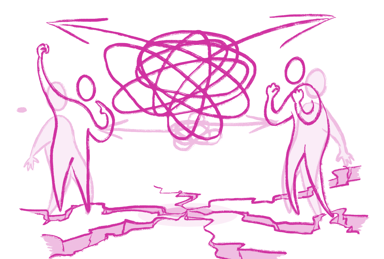 Source illustration of chaotic rivalry with no safe space between opponents